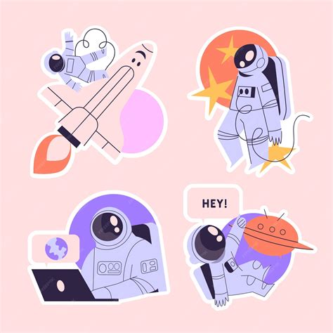 Коллекция наклеек "Наивный астронавт" | Бесплатно векторы