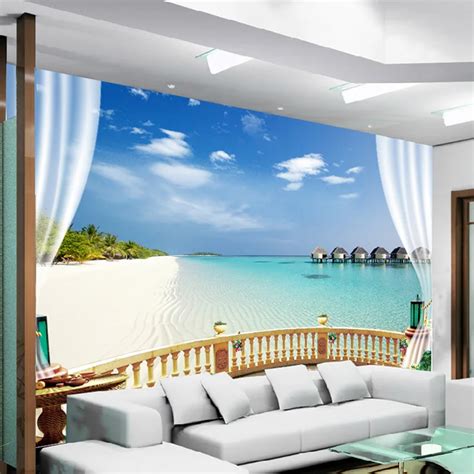 Custom D Photo Wallpaper Beach Seaview Large Wall Painting Living Room