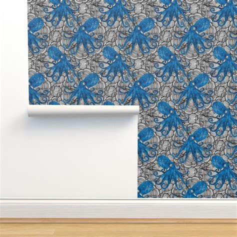 Blue Octopus Wallpaper | Octopus wallpaper, Wallpaper, Spoonflower ...