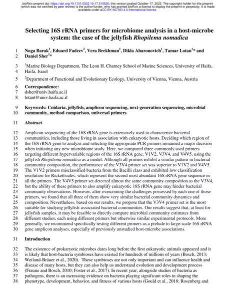 Pdf Selecting S Rrna Primers For Microbiome Analysis In A Host