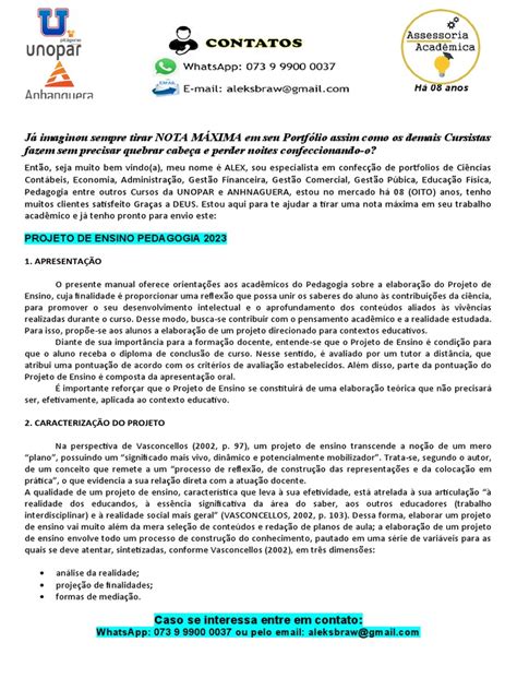 Projeto De Ensino - Projeto de Ensino em Pedagogia 2023 | PDF | Pedagogia | Science