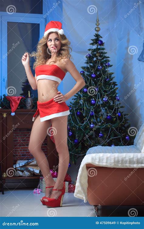 Brunette Wearing Christmas Lingerie Stock Image Image Of Decorative