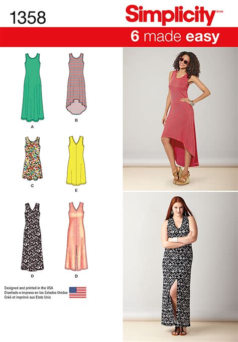 Simplicity 1358 Misses Knit Dresses With Length And Neckline Variations