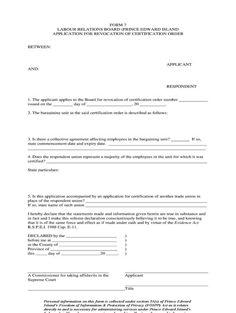 Fillable Online Gov Pe Reset FORM 7 LABOUR RELATIONS BOARD PRINCE