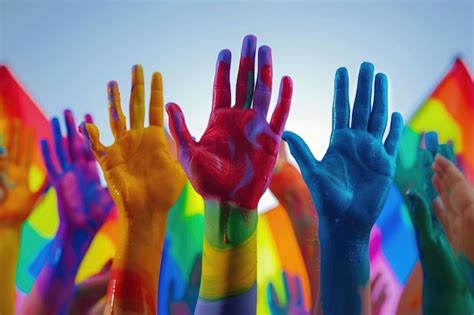 Premium Photo Rainbow Colored Hands Raised Up Gay Pride Lgbt Concept Lgbt Rainbow Flag