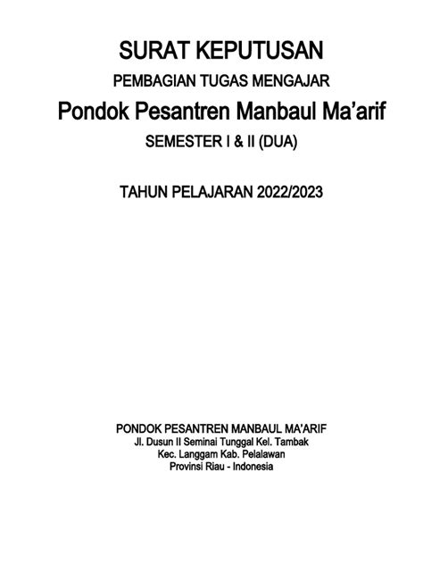 Sk Pembagian Tugas Mengajar Pdf