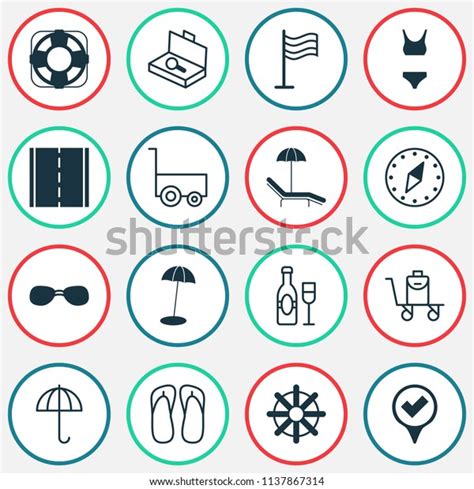Tourism Icons Set Bikini Beach Umbrella Stock Vector Royalty Free Shutterstock