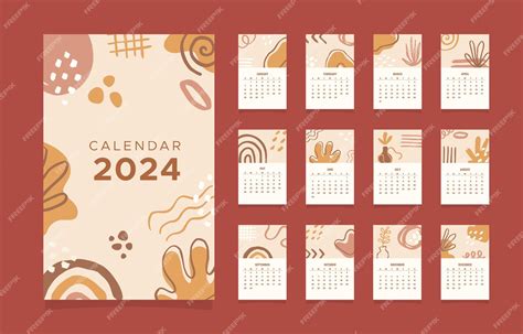 Premium Vector Aesthetic 2024 Boho Calendar
