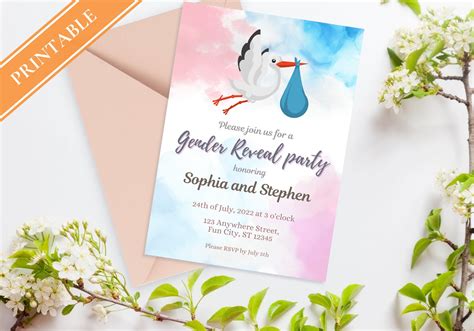 GENDER REVEAL Party Invitation Baby Shower Party Invite Blue And Pink Baby Sex Reveal Party