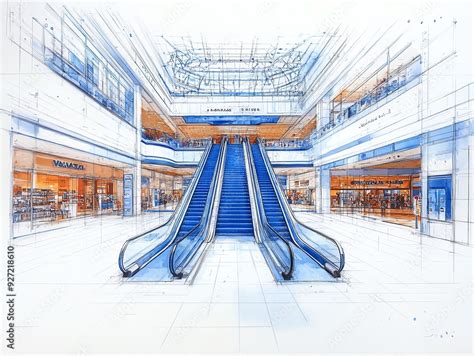 Blueprint Of A Large Shopping Mall S Skeleton Highlighting The