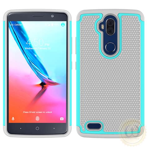 For Zte Max Blue Lte Z986dl Case Hybrid Dual Layer Shockproof