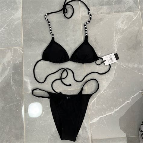 Kendall Kylie Swim Kendall Kylie Black Triangle Bikini Set Pearl Beaded Poshmark