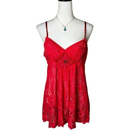 Lingerie Intimates Sleepwear Vintage Red Lace Sequin Babydoll Negligee Lingerie Sexy Sheer