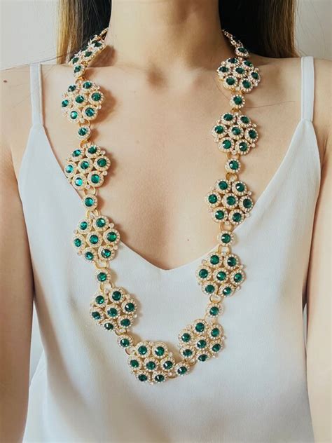 Dolce And Gabbana Vintage Emerald Green Crystals Floral Gem