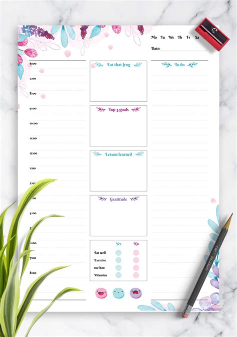 printable daily hourly planner printable templates