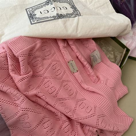 Gucci Baby Blanket Pink Wool GG Supreme Depop