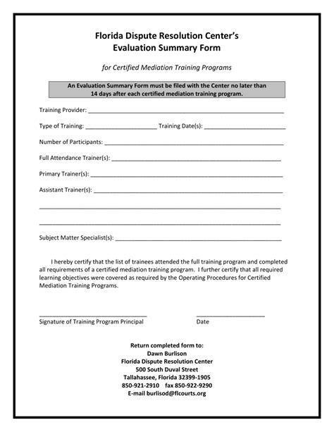 Florida Evaluation Summary Form For Certified Mediation Training