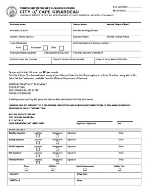 Fillable Online Temporary Peddlers Business License Application Fax