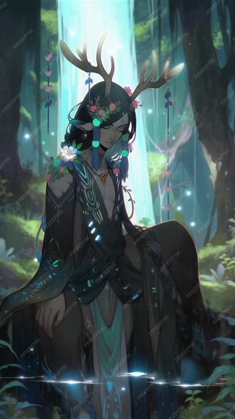 Premium AI Image | Anime girl with deer antlers and a deer headdress in ...