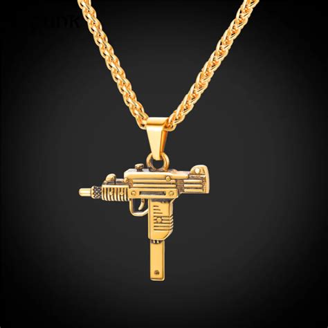 Aliexpress Buy Hip Hop Uzi Gun Pendant Necklace For Men Black