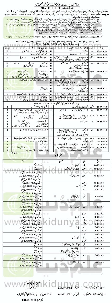 Faisalabad Board Matric Date Sheet View Online