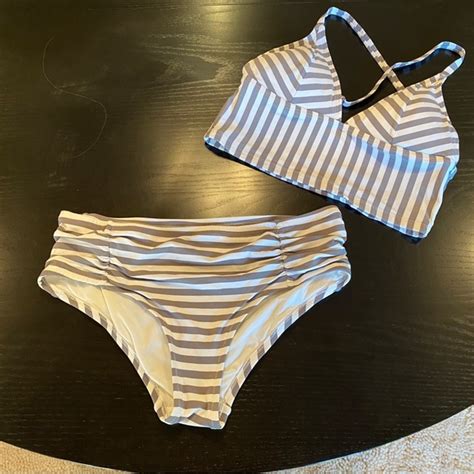 Anthropologie Swim Anthropologie Mermaid Swim Bikini Bottom In Gray White Stripe Size Small