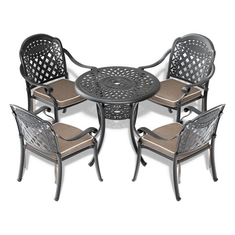 Willit Isabella 5 Piece Cast Aluminum Outdoor Dining Set With 3071 In Round Table And Random