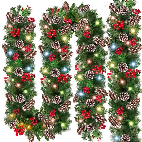[2 Pack+8 Modes] 9Ft 100 LED Prelit Christmas Garland Decorations with