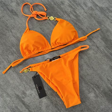 Versace Triangle Bikini Two Piece Swimsuit Metal Logo Twostarsboutique