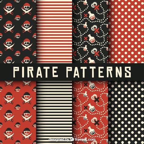 Premium Vector Pack Of Red And Black Pirate Patterns