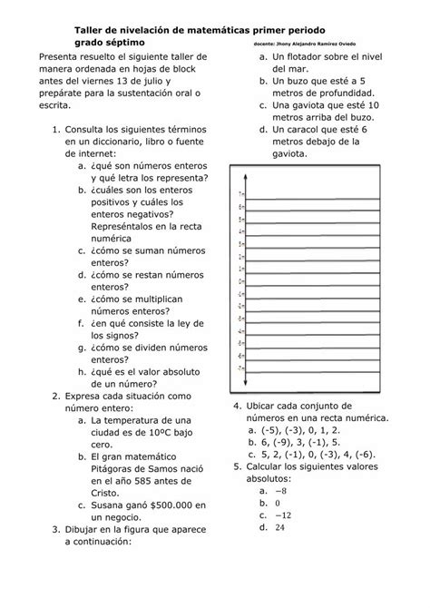 PDF Taller de nivelación de matemáticas primer periodo grado