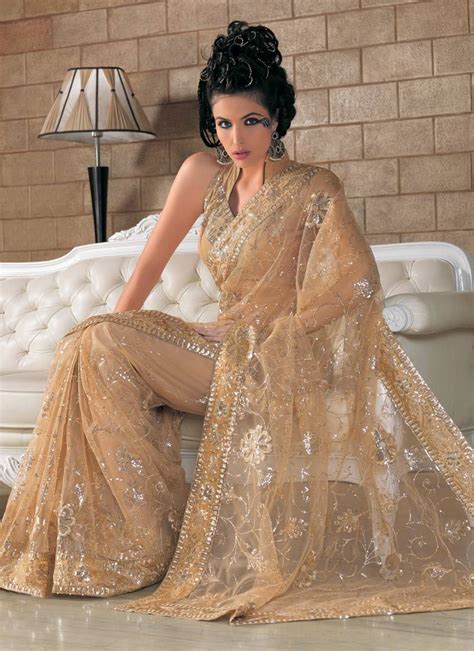 Nude Sari With Silver Design Work Indian Designer Sarees Latest Indian Saree Designer Sarees