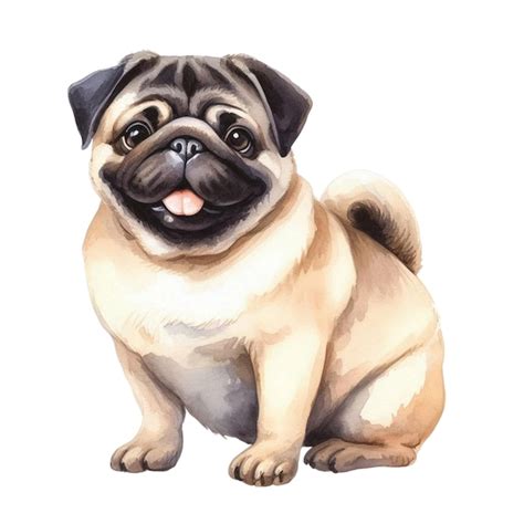Watercolor Pug Dog Clipart Premium Ai Generated Image