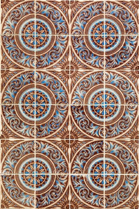 Mosaicos Tradicionais Portugueses Do Azulejo Fundo De Ladrilhos De Argila Pintados Quadrados