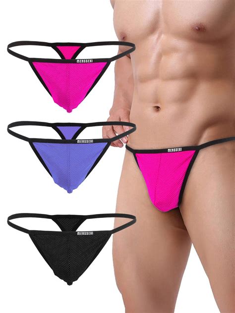 Deago Mens Ice Silk T Back Thongs Sexy Low Rise G String Briefs Bulge