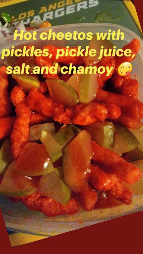 Hot Cheetos With Pickles Pickle Juice Salt And Chamoy Snack