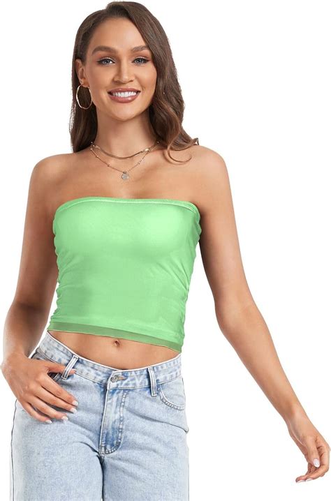 Sexy Crop Tops For Women Light Green With Mesh Strapless Tops Women Shirt Crop Top For Lady Club