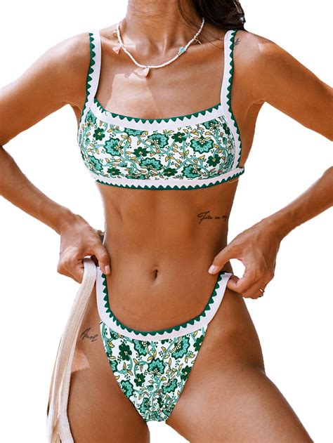 Bikinx Sexy Piece Women S Swimsuits Floral Bandeau Thong Bikini Sets For Women High Cut