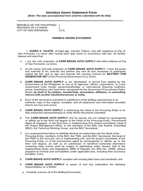 revised omnibus sworn statement rgznf