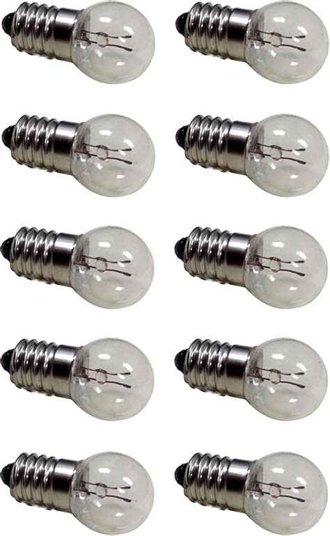 Pack of 10 E10 Miniature Screw Base Light Bulbs, 6.3V / 0.5A, 6 Volt ...