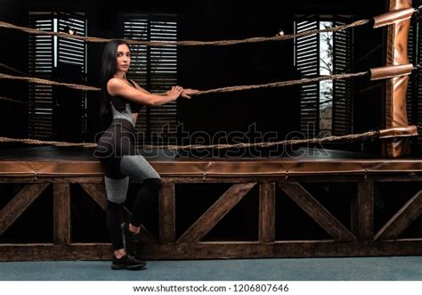 Sexy Fitness Brunette Woman Standing Near Stock Photo 1206807646 Shutterstock