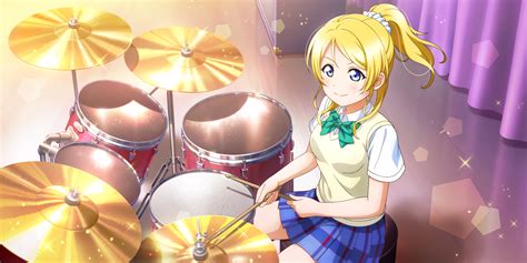 Wallpaper Ayase Eli Love Live Anime Girls Drums Musical Instrument Blonde Blue Eyes