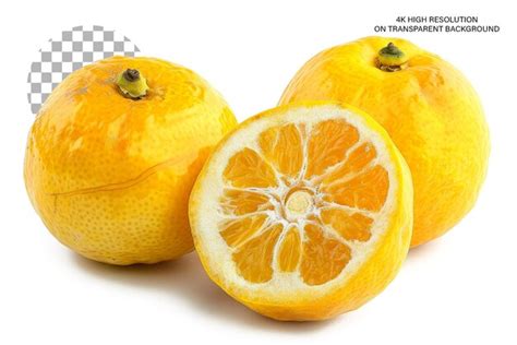 Yellow Yuzu Orange Fruit Isolated On Transparent Background Premium
