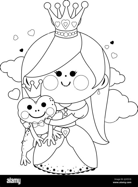 Princess And A Magic Frog Fairy Tale Vector Black And White Coloring