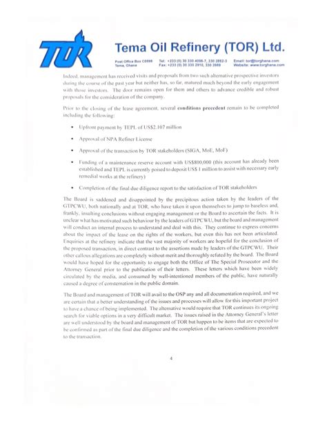 Tema Oil Refinery Board addresses concerns raised by Attorney General ...