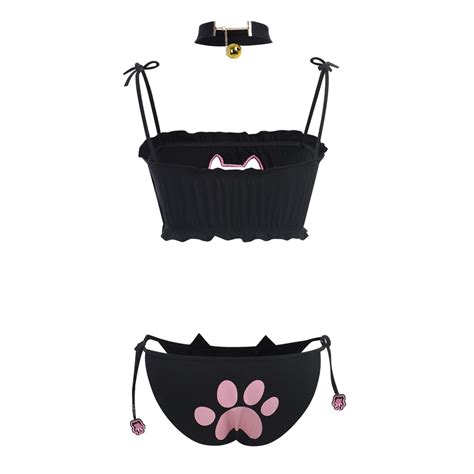 Buy ABAFIPWomens Cute Kawaii Anime Cat Kitten Lingerie Set Micro Bikini Strappy Tiny Bra Mini