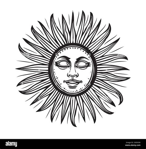 Sun With Rays In Vintage Engraving Style Hand Drawn Sketch Vector