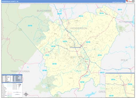 Henderson County Nc Zip Code Wall Map Basic Style By Marketmaps Mapsales