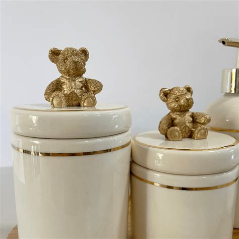 Kit Higiene para bebê Bambu Nude filete dourado Urso e térmica pump 6 peças