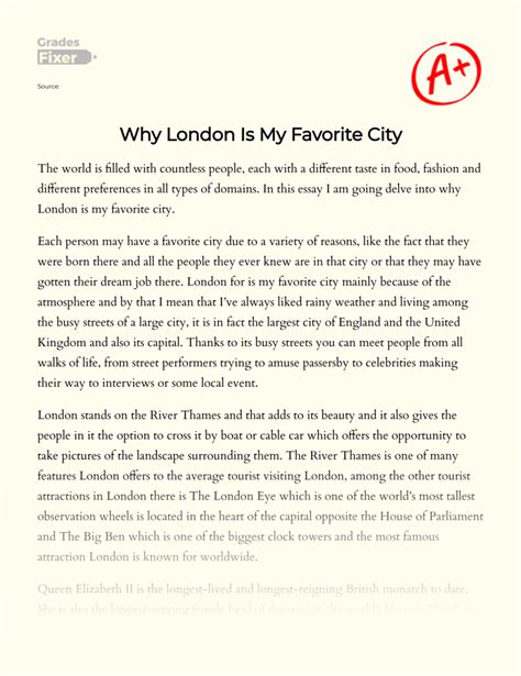 Why London Is My Favorite City My Favorite Place Topic Essay